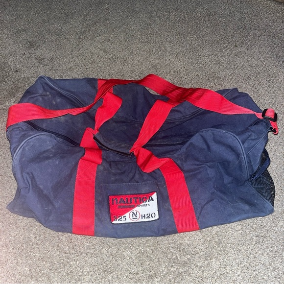 Vtg Nautica Summer Sports Travel Duffle Bag Shoulder Strap Blue & Red Rare 1980s - Picture 1 of 12